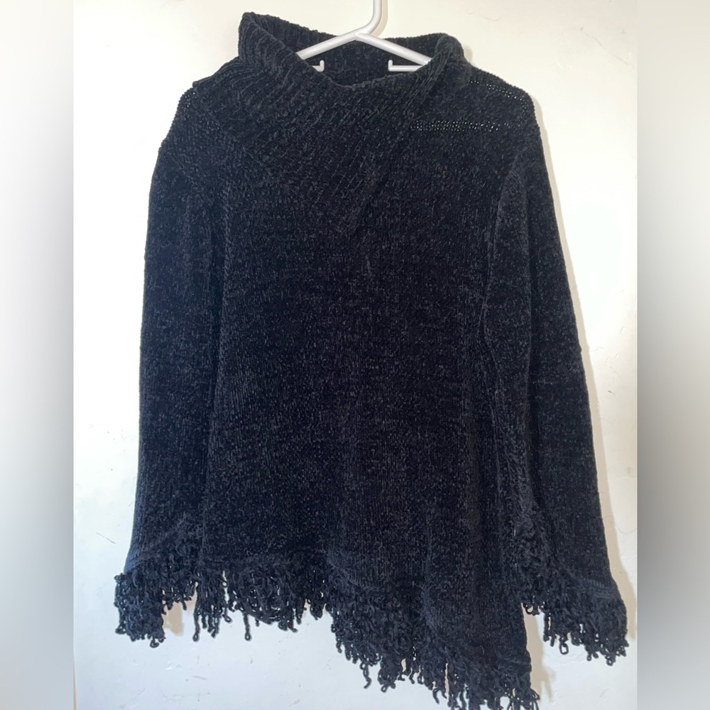 Jazzie Women Oversized Raw Edged Acrylic Knit Sweater Black 2X New